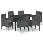 vidaXL Ensemble à manger de jardin coussins 7Pièces Résine tressée Gris
