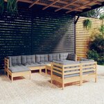 vidaXL Salon de jardin 10 Pièces avec coussins gris bois de pin massif