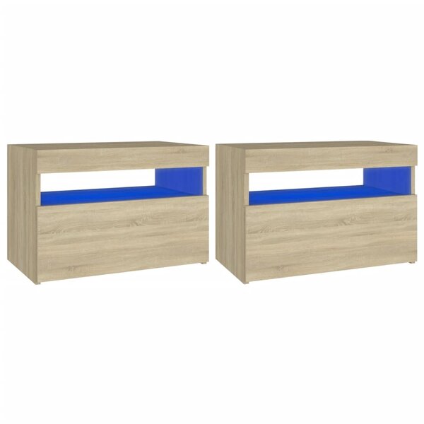 vidaXL Tables de chevet à LED 2 Pièces Chêne sonoma 60x35x40 cm
