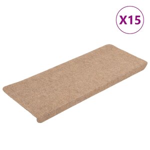 vidaXL Tapis d'escalier auto-adhésifs 15 Pièces 65x24 5x3 5 cm Beige