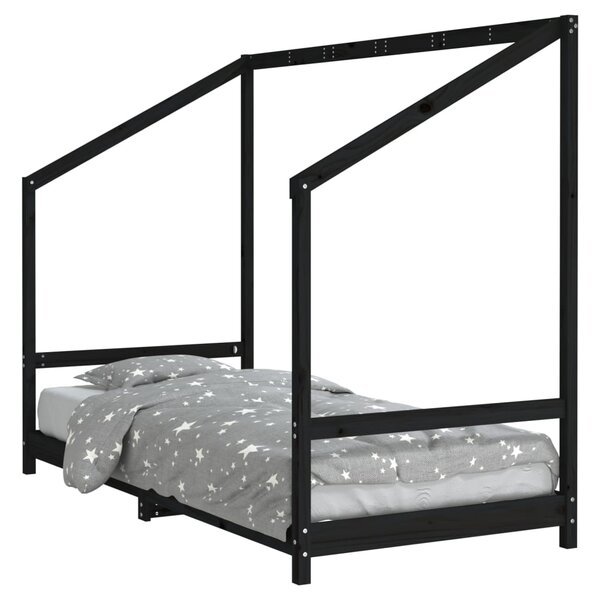 vidaXL Cadre de lit pour enfants noir 90x200 cm bois de pin massif