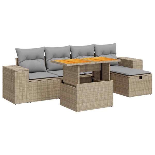 vidaXL Salon de jardin 6 Pièces avec coussins beige résine tressée acacia