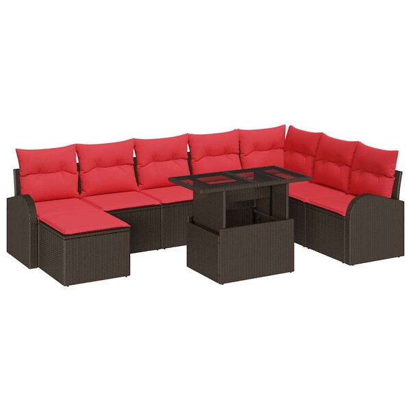 vidaXL Ensemble de canapé de jardin 9 Pièces Marron et rouge polyrotin