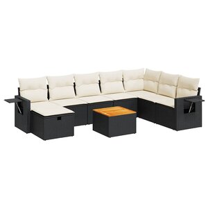 vidaXL Salon de jardin 9 Pièces avec coussins noir résine tressée