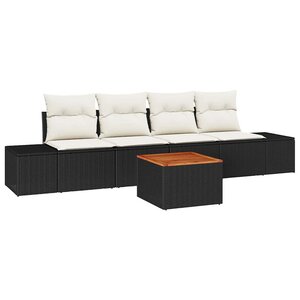 vidaXL Ensemble de canapé de jardin avec coussin 5 Pièces Noir polyrotin