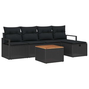 vidaXL Ensemble de canapé de jardin avec coussin 6 Pièces Noir Poly rotin