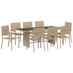 vidaXL Ensemble de salle à manger pour jardin 9 Pièces Beige