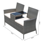 Banc de jardin design contemporain 133L x 63l x 84H cm banc double chaise avec coussins assise + tablette intégrée résine tressée grise polyester crème