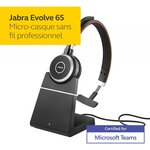 Jabra evolve 65 casque audio stereo sans fil - ecouteurs certifiés microsoft teams avec batterie longue durée avec support de ch