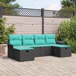 vidaXL Ensemble de canapé de jardin 6 Pièces Noir et turquoise polyrotin