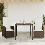 vidaXL Ensemble de bistro de jardin 3 Pièces coussins marron poly rotin