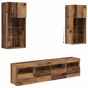 vidaXL Unités murales TV avec LED 5 Pièces Bois Ancien 40 5 x 30 x 90 cm