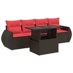 vidaXL Salon de jardin avec coussins 5Pièces marron résine tressée acacia