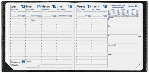 Agenda Exécutif + Répert. Couv Plast Grainée noir 16 x 16 cm Quovadis