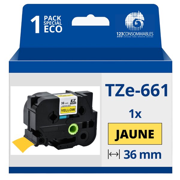 Ruban compatible Brother  TZe661 - Texte noir sur fond jaune