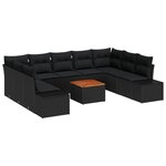 vidaXL Ensemble de canapés de jardin de 10 pièces avec coussins noir en poly rattan et acacia.