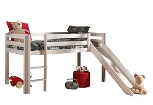 PINO Lit mezzanine avec toboggan pin massif Blanc 209 x 217 x 114 cm