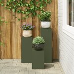 vidaXL Supports de Plante d'Extérieur Pilier 3 Pièces Acier Vert Olive