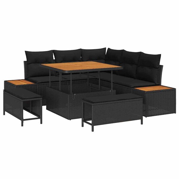 vidaXL Ensemble de canapé de jardin avec coussin 8 Pièces Noir Poly rotin
