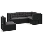 vidaXL Salon de jardin 5 Pièces avec coussins Noir Résine tressée