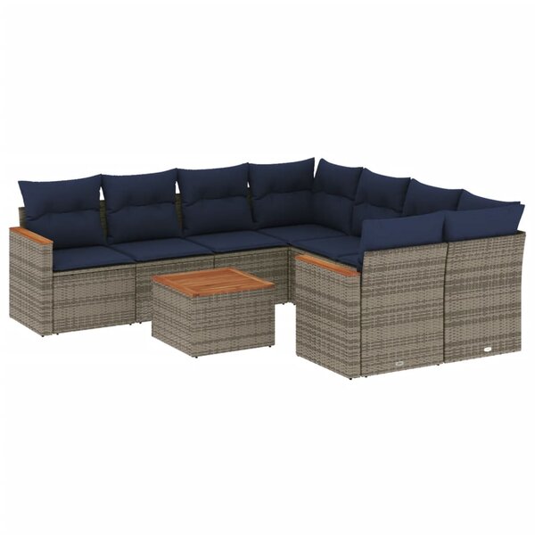 vidaXL Salon de jardin 9 Pièces avec coussins gris résine tressée