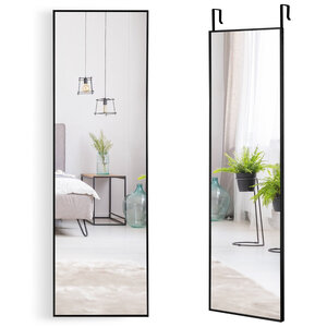 Miroir rectangulaire mural 120 x 37 cm avec montage mural ou par-dessus porte style moderne en alliage d'aluminium noir 20_0012854