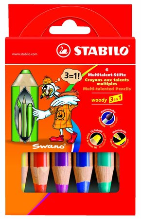 Etui de 6 crayon woody 3 en 1 extra large avec taille-crayon stabilo