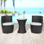 vidaXL Mobilier de bistro 3 Pièces avec coussins Résine tressée Noir