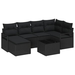 vidaXL Ensemble de canapé de jardin 7 Pièces Noir Poly rotin