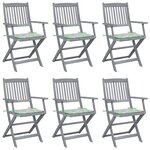 vidaXL Chaises pliables d'extérieur 6 Pièces avec coussins Bois d'acacia