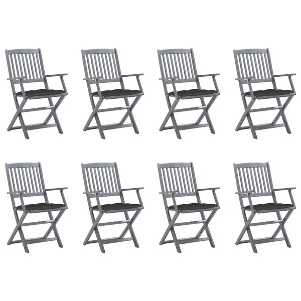 vidaXL Chaises pliables d'extérieur lot de 8 et coussins Bois d'acacia