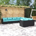 vidaXL Salon de jardin 8 Pièces avec coussins Résine tressée Noir