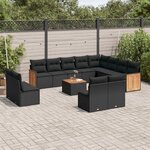 vidaXL Salon de jardin avec coussins 13 Pièces noir résine tressée