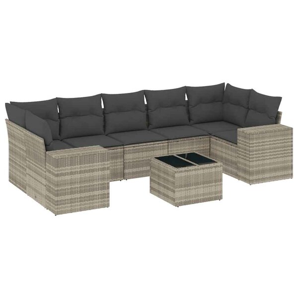 vidaXL Salon de jardin 8 Pièces avec coussins gris clair résine tressée