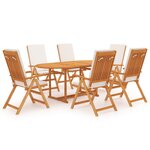 vidaXL Ensemble à manger de jardin 7 Pièces coussins Bois de teck massif