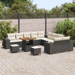 vidaXL Ensemble de canapé de jardin 13 Pièces Noir et Crème polyrotin