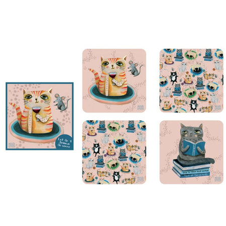 4 sous verres Allen Cats wine