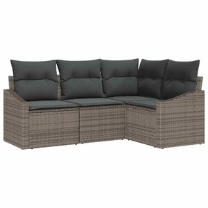 vidaXL Ensemble de canapé de jardin 4 Pièces Gris Poly rotin