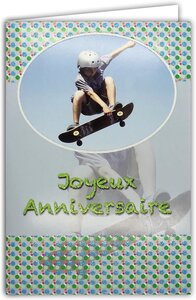 Carte Joyeux Anniversaire Paillettes Skateboard Garçon avec Enveloppe 12x17 5cm