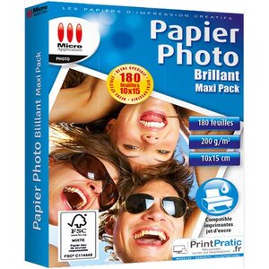 Papier photo brillant 10x15 - maxi pack - 200 g/m² - 180 feuilles