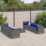 vidaXL Salon de jardin 9 Pièces avec coussins Gris Résine tressée