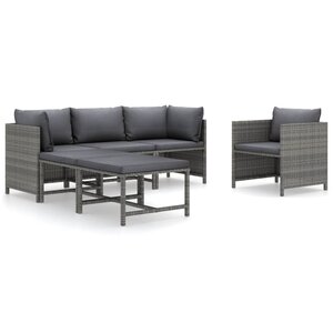 vidaXL Salon de jardin 6 Pièces avec coussins Résine tressée Gris
