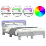 vidaXL Cadre de lit avec tête de lit et LED gris béton 120x200 cm