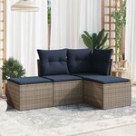vidaXL Salon de jardin 4 Pièces avec coussins gris résine tressée