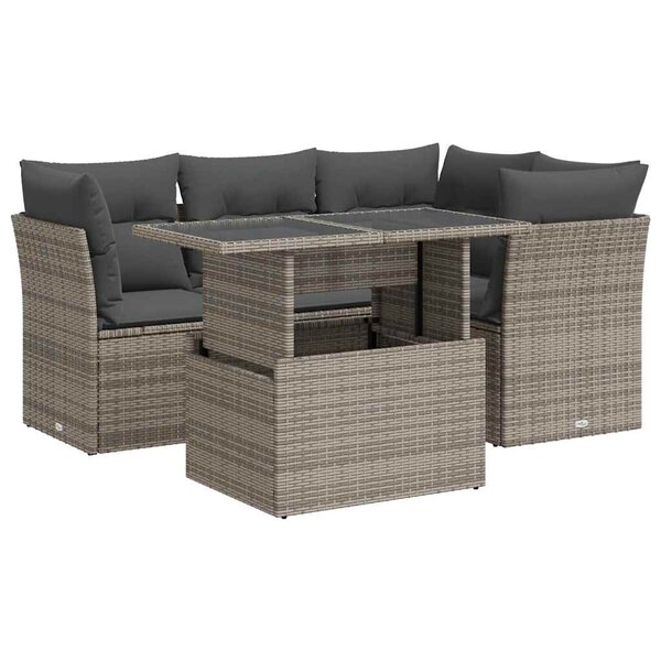 vidaXL Salon de jardin 5 Pièces avec coussins gris résine tressée