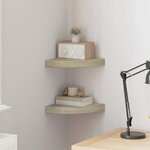 vidaXL Étagères d'angle flottantes 2 Pièces chêne 25x25x3 8 cm MDF