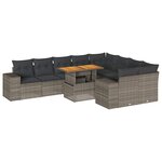 vidaXL Salon de jardin avec coussins 10 Pièces gris résine tressée acacia