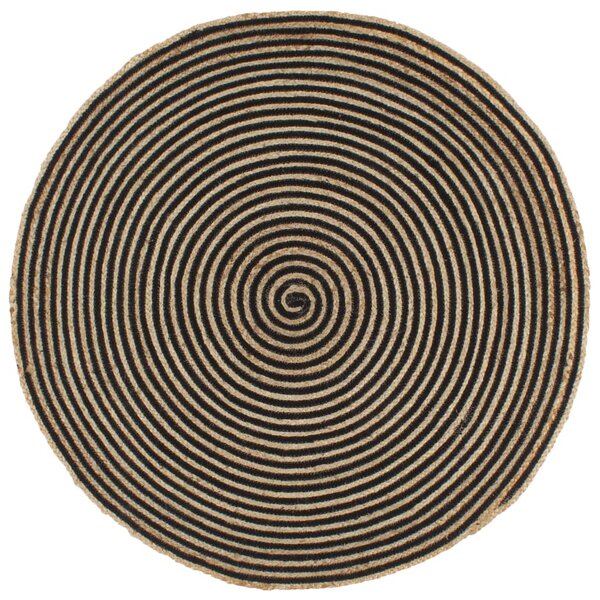 vidaXL Tapis fait à la main Jute avec design de spirale Noir 120 cm