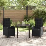 vidaXL Ensemble de salle à manger pour jardin 3 Pièces Noir Poly rotin