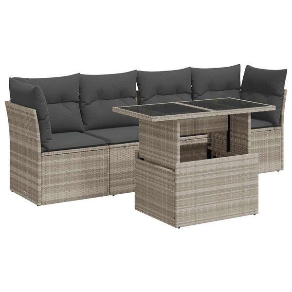 vidaXL Salon de jardin 5 Pièces avec coussins gris clair résine tressée